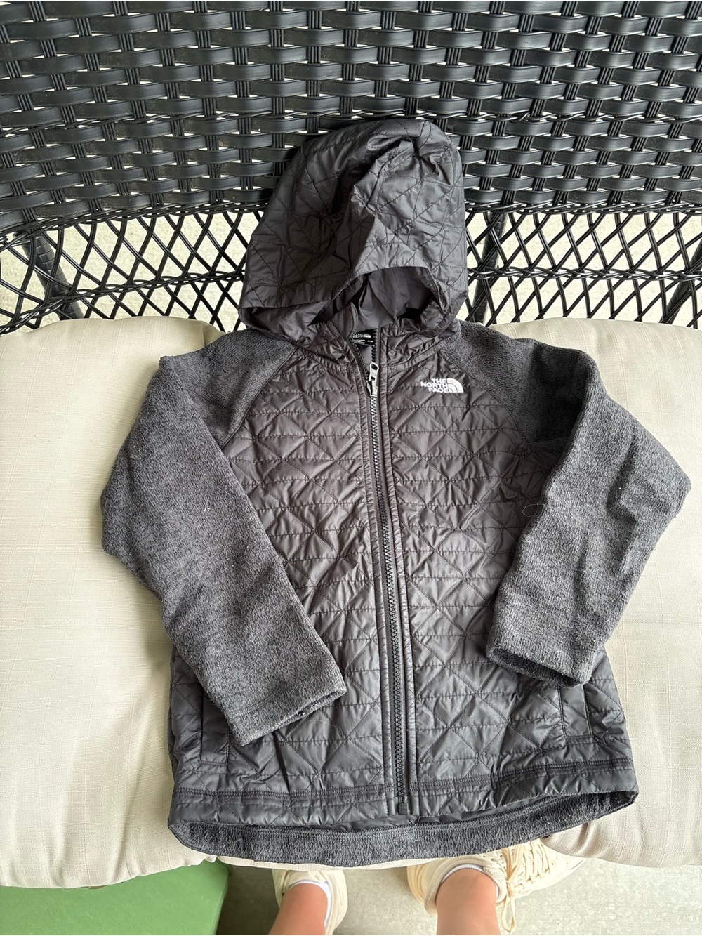 The North Face Quilted Hooded Jacket in Dark Gray